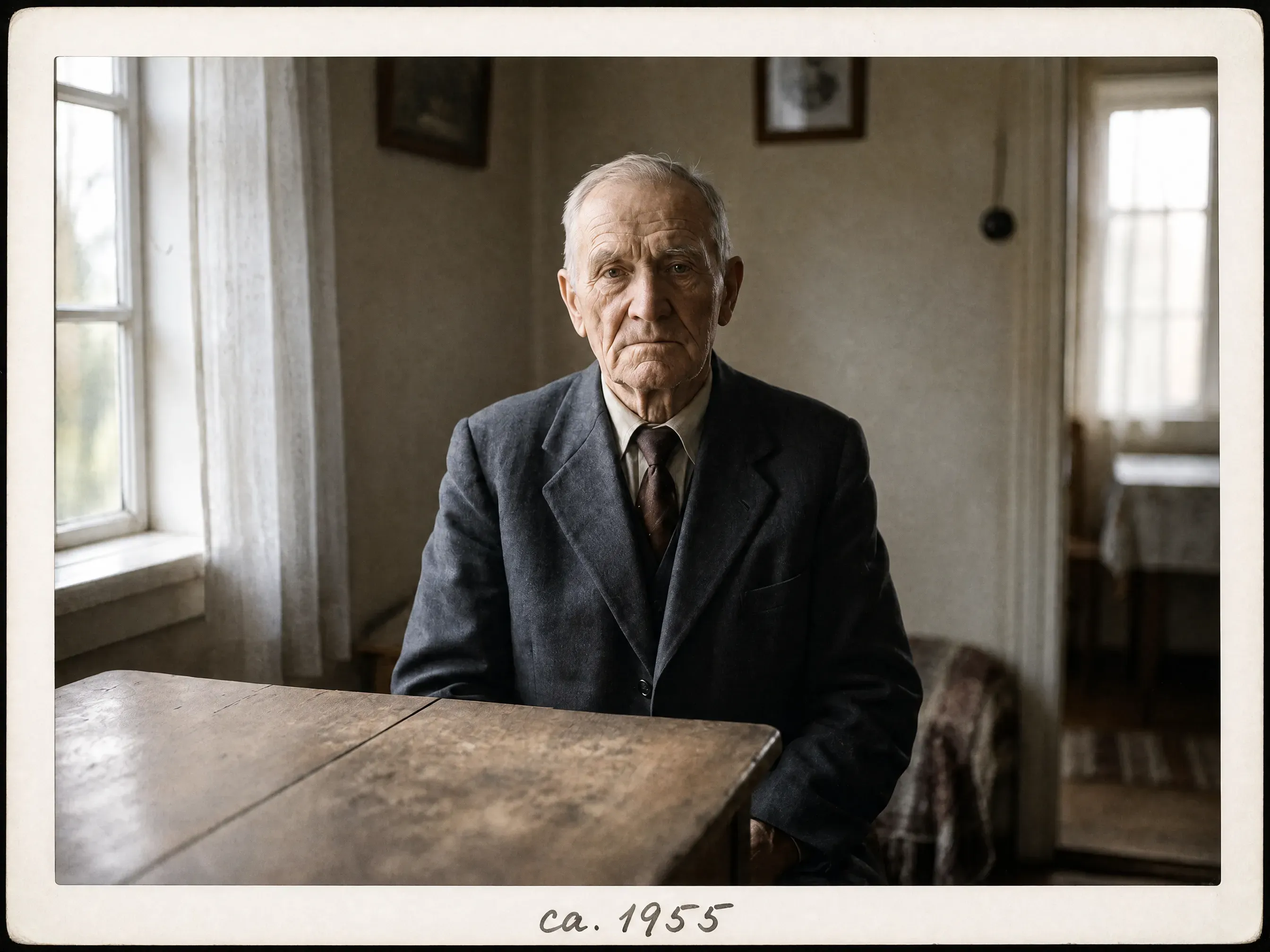 Та же фотография без трещин и заломов, в естественных цветах, подпись «ca. 1955» сохранена