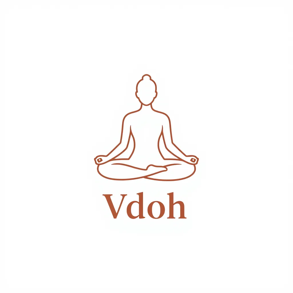 Логотип студии йоги Vdoh: фигура в позе лотоса тонкой терракотовой линией